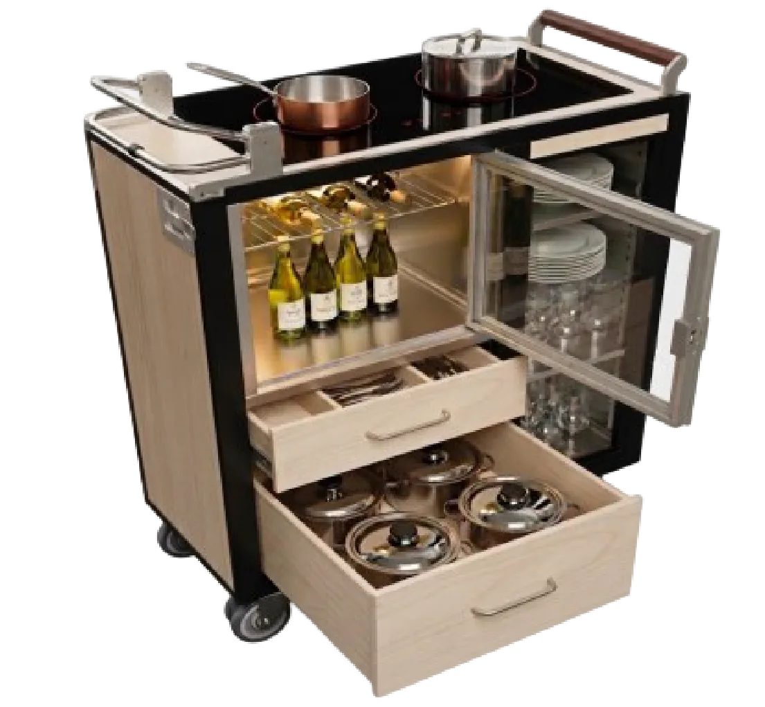Trolley CSI attrezzato con cassetti e vano bevande